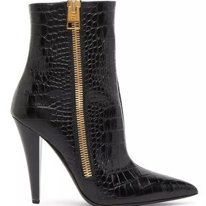Tom Ford 105MM Leather Crocodile-Embossed Booties Black Women’s EU 39/US 9